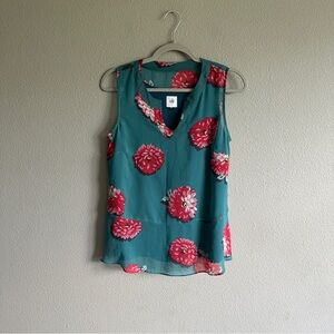 CAbi Teal and Pink Floral Blouse Tank Small